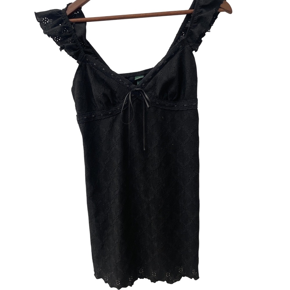 Wild Fable Black Eyelet Ruffle‎ Strap Mini Dress Women's Size M Dark CottageCore